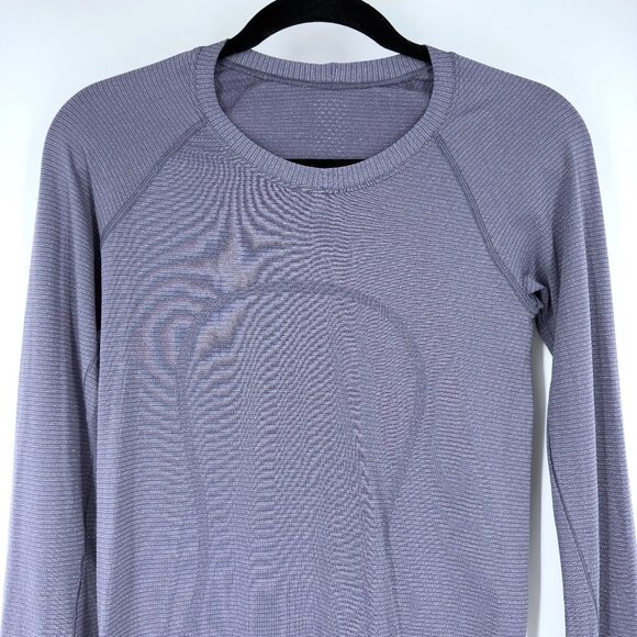 Lululemon Run Swiftly SpeedLong Sleeve Top Crew Neck Shine Stripe Purple 6 - Picture 2 of 8